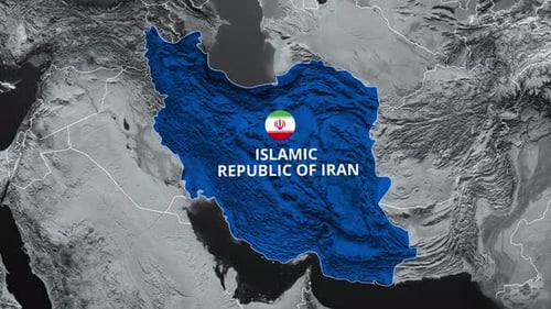 Animated Map of Iran with Flag and Country Name Reveal