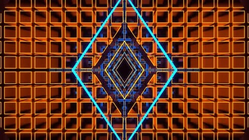 Orange And Blue Neon Rotated Rhombus Tunnel Background Vj Loop In 4K