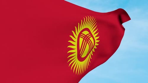 Realistic Waving Kyrgyzstan Flag Animation Against Blue Sky