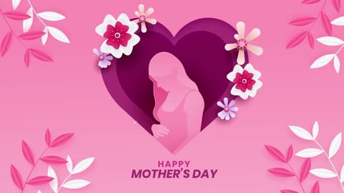 Happy Mother's Day Animated Card with Pregnant Woman Silhouette and Flowers