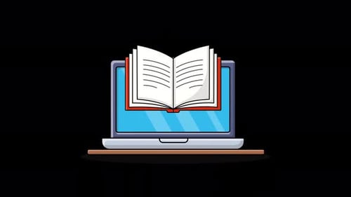 Animated Laptop Opening with Book for Online Education