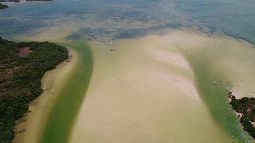 Aerial view of the paradise island Holbox in Mexico, beautiful landscape of island and shallow lagoo
