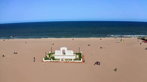 Drone Aerial view of the beautiful Elliots Besant Nagar Beach in Chennai