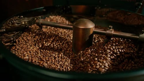 Coffee Beans Being Roasted in Machine