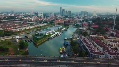 Melaka (Malacca) city aerial view in the morning, Malaysia
