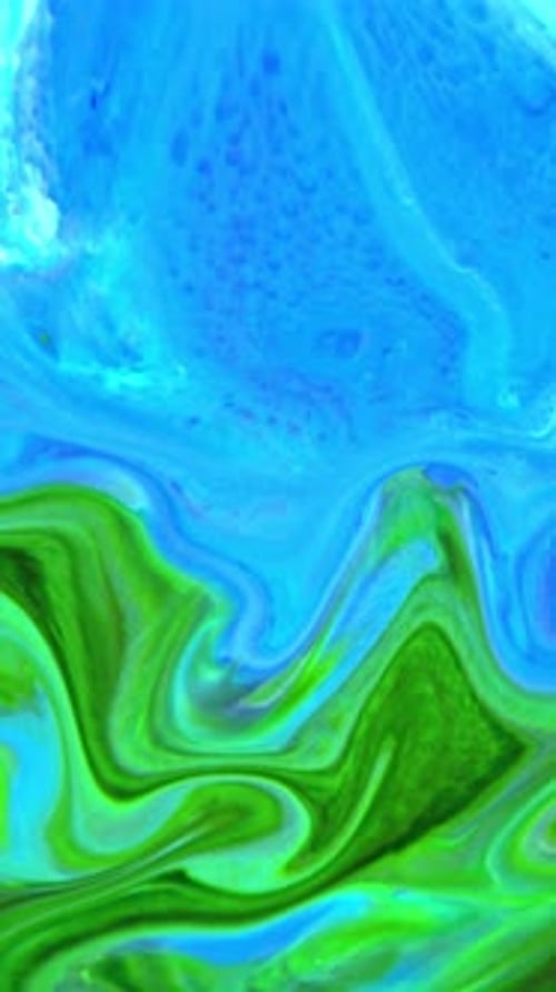 Abstract Blue and Green Swirling Fluid Art