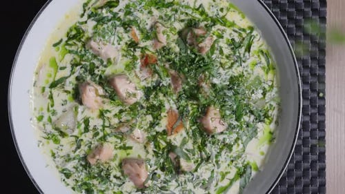 Creamy Fish Soup with Herbs Top View
