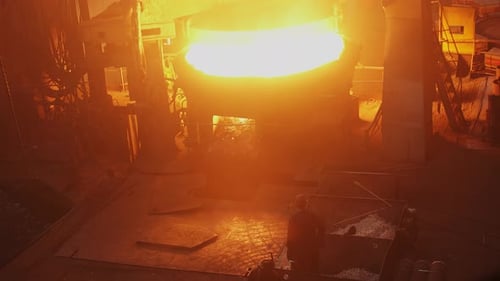 The Process of Molten Steel Pouring in a Foundry is an Essential Industrial Operation Stock Clip