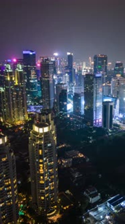 Aerial Timelapse Of Downtown Jakarta And The City Skyline At Night Indonesia