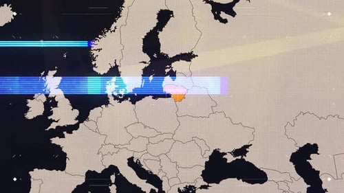 Animated World Map Zoom with Glitch Effect and Country Highlight