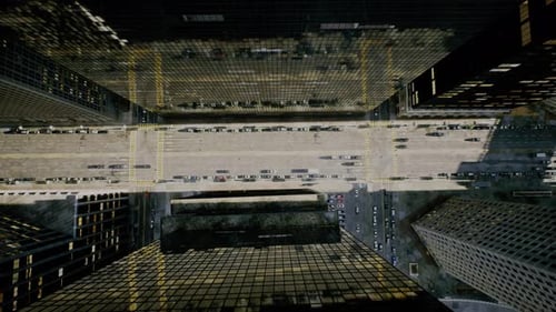 Fpv Drone Flies Over the Streets Next to Modern Skyscrapers in the Center of a Large Metropolis City