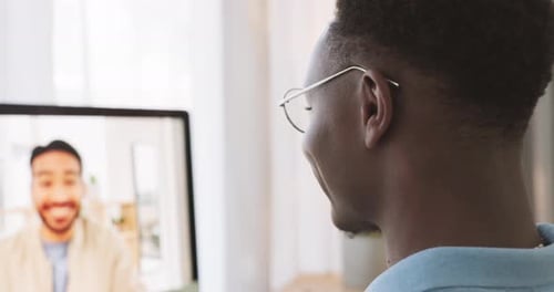 Man Having Meeting on Computer at Home