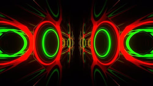 Red And Green Neon Flashing Rings In Reverse Tunnel Background Vj Loop In 4K