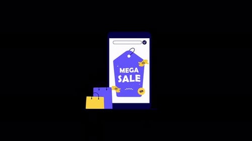 Animated Flat Design Smartphone with Mega Sale Tag
