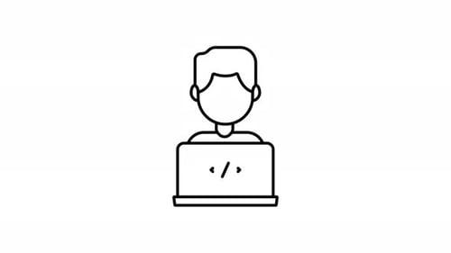 Animated Developer Icon Working on Laptop