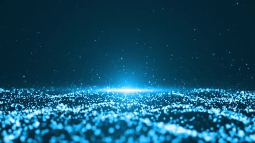 Abstract Glowing Blue Particle Wave Digital Technology Background