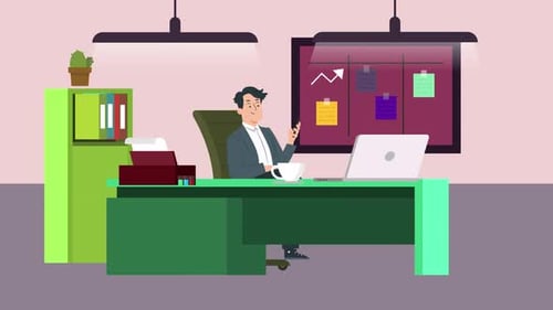 Office Desk Working Man Animation
