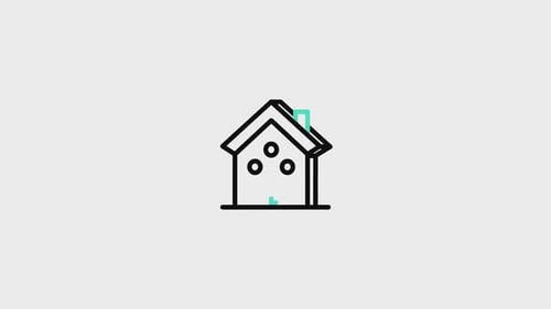 Animated Minimalist House Icon with Internal Data Flow