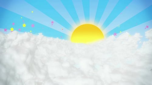 Cheerful Sky Animation with Sun, Clouds, and Floating Stars