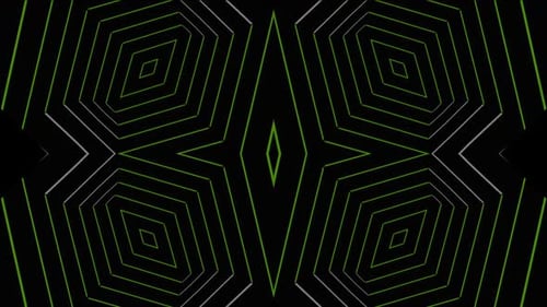 Dynamic geometric neon shapes creating a futuristic tunnel effect