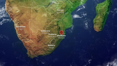 Animated World Map Zoom to Swaziland's Capital Mbabane
