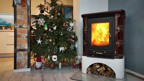 Christmas Tree and Fireplace in Cozy Home