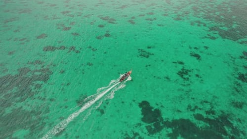 Aerial view of anchored fishermen boats, Koh Lipe Island, Thailand.