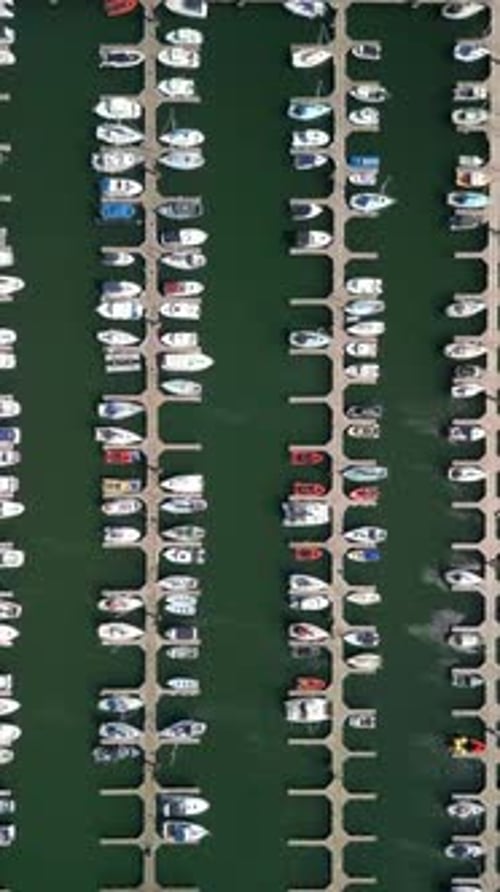 Descending overhead social ratio aerial video of Bangor Marina in Bangor, County Down in NI
