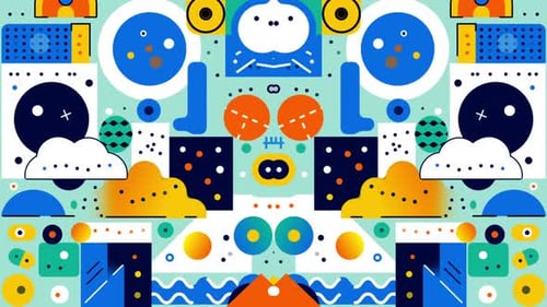 Colorful Abstract Geometric Pattern With Cloud Motifs And Symmetrical Design Memphis Pop Chaos 2