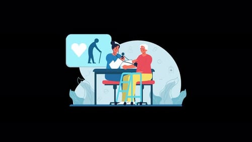 Healthcare Assistant Checks Elderly Patient Animation