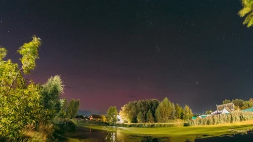 Starry Sky Over Pond at Night