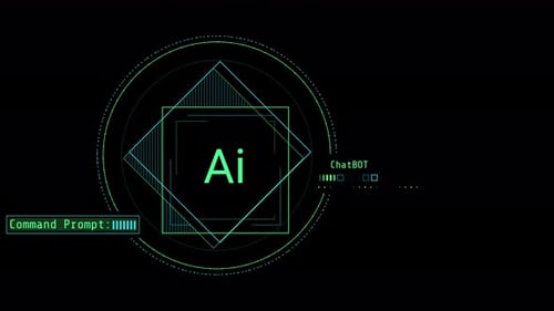 Animated Futuristic AI Chatbot Command Prompt Interface Display
