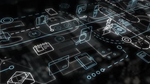 Futuristic Corporate Data Network with Digital Business Icons
