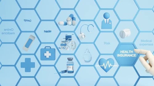 3D Medical Icons on Hexagon Grid for Health Insurance