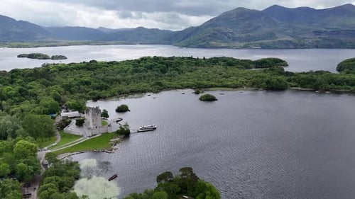 Drone shot of a landscape on the Ring of Kerry, Ireland
