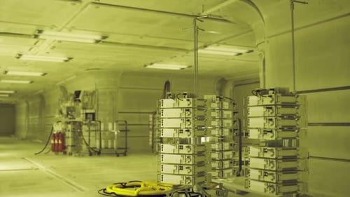 Selfguided Machinery Handles Freight Transfer Amidst Industrial Setting
