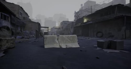 Cinematic Animation of a Destroyed Urban Street Environment