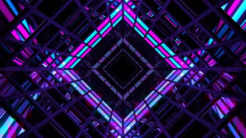 Cyan And Pink Screen Square Light Tunnel Background Vj Loop In 4K