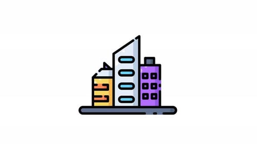 Science fiction depicts a modern city with buildings animation design