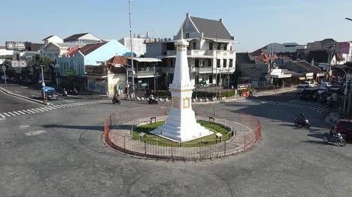 Aerial view of Tugu Jogja or Yogyakarta Monument, Indonesia.