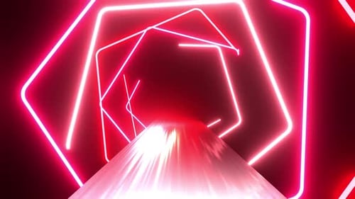 Pentagon Red With Pink Neon Tunnel Vj Seamless Loop Animation Background