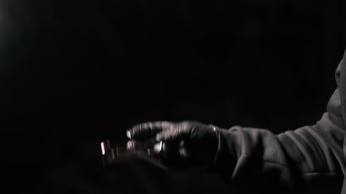 Barber Hand in Rubber Glove Playing Coiffure Scissors Closeup Barbershop Isolated Black Studio