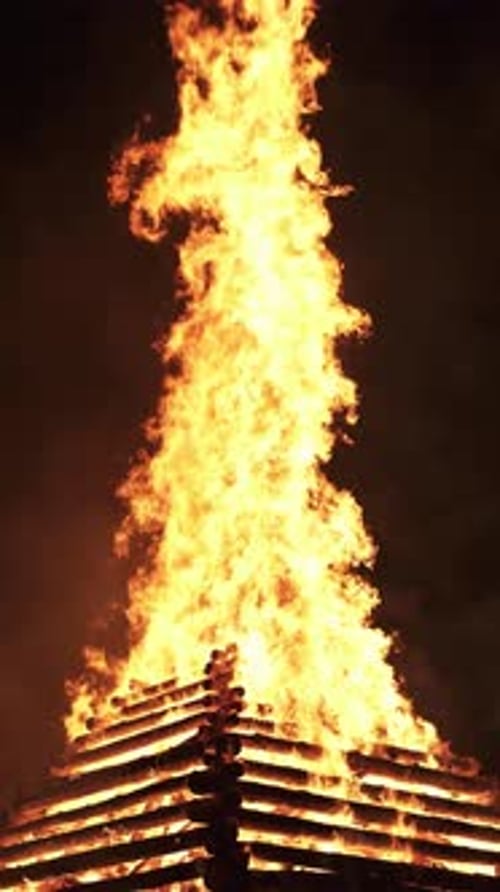 Large Bonfire Burning at Night