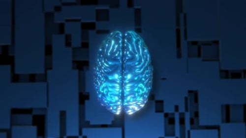 Moderne Technologie für Big Data und Deep Learning. KI Künstliche Intelligenz digitale Gehirnanimation.