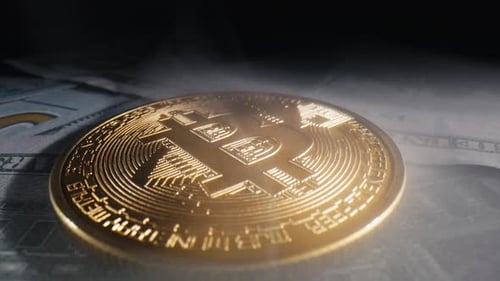 Photo macro du Bitcoin sur le dollar américain avec Slider Motion