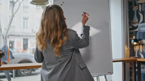 Gesturing Mentor Explaining Strategy Office Seminar Closeup Coach Drawing Board