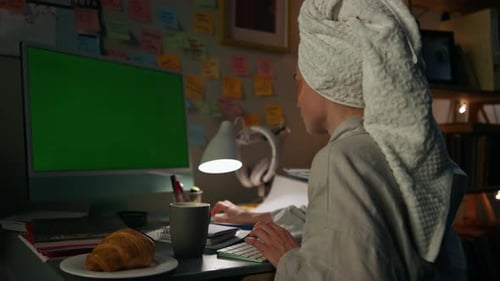 Focused Student Looking Mockup Computer Home Closeup