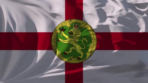 Realistic Waving Alderney Flag with Royal Emblem