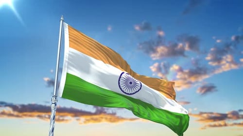 Animated Indian Flag Waving in Realistic Sky