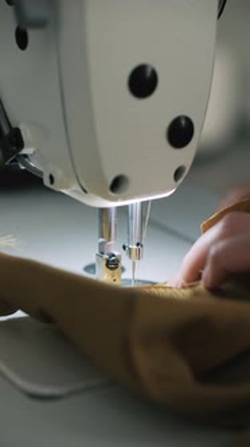 Sewing Fabric with Industrial Machine Closeup